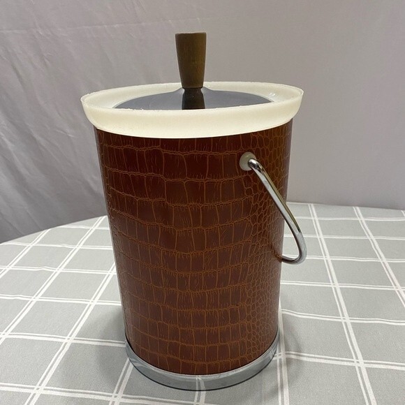 MCM Kromex Vintage Faux Crocodile & Chrome Ice Champagne Bucket - Picture 2 of 8